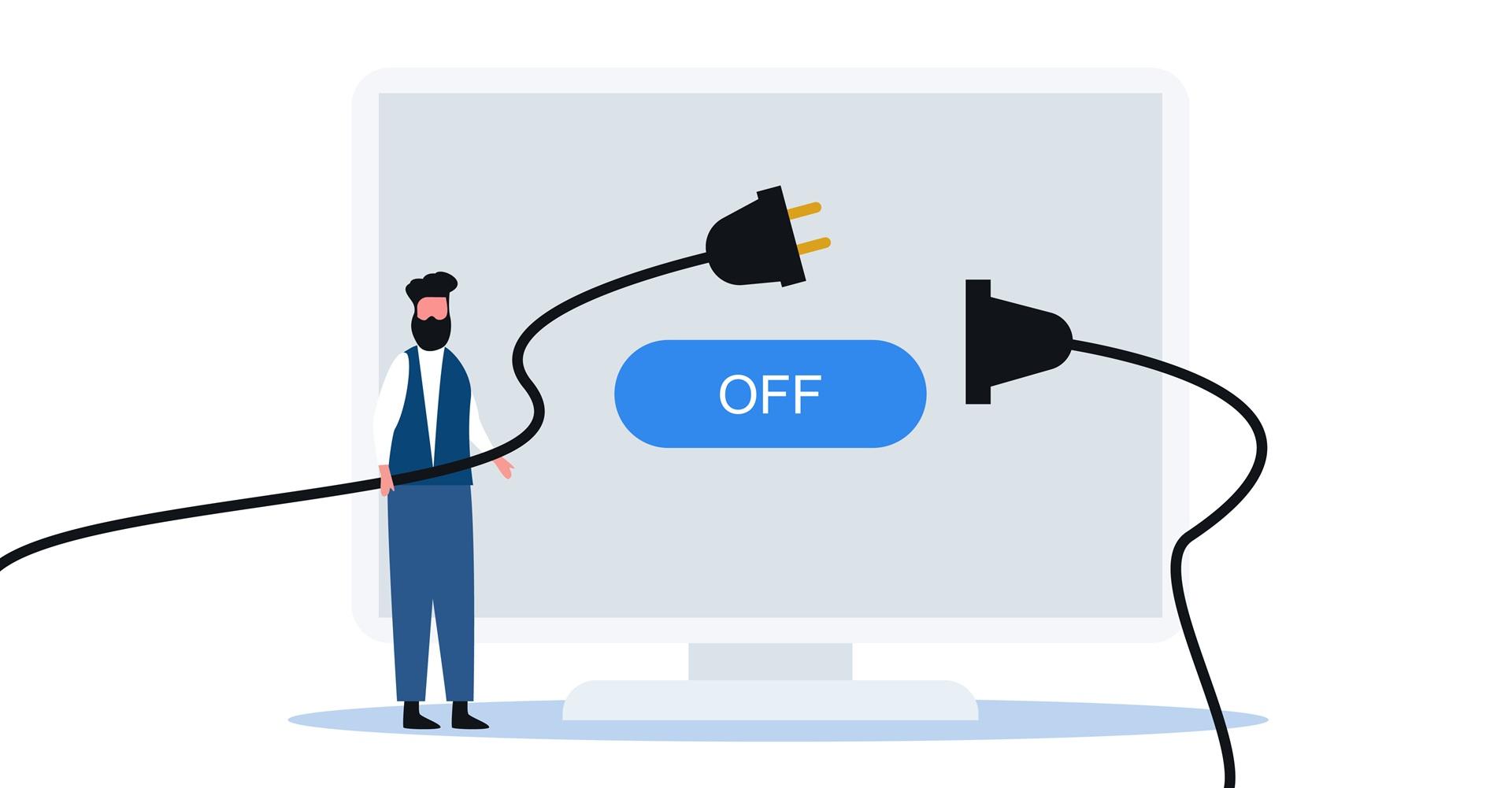 Mann zieht Stecker Bildschirm OFF | Elf Bar Elfa